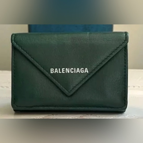 Balenciaga Green Papier Mini Calfskin Wallet - Picture 1 of 9